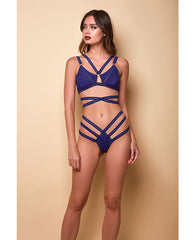 Along The Lines Strappy Bra & Cheeky Low Rise Panty Navy Lg