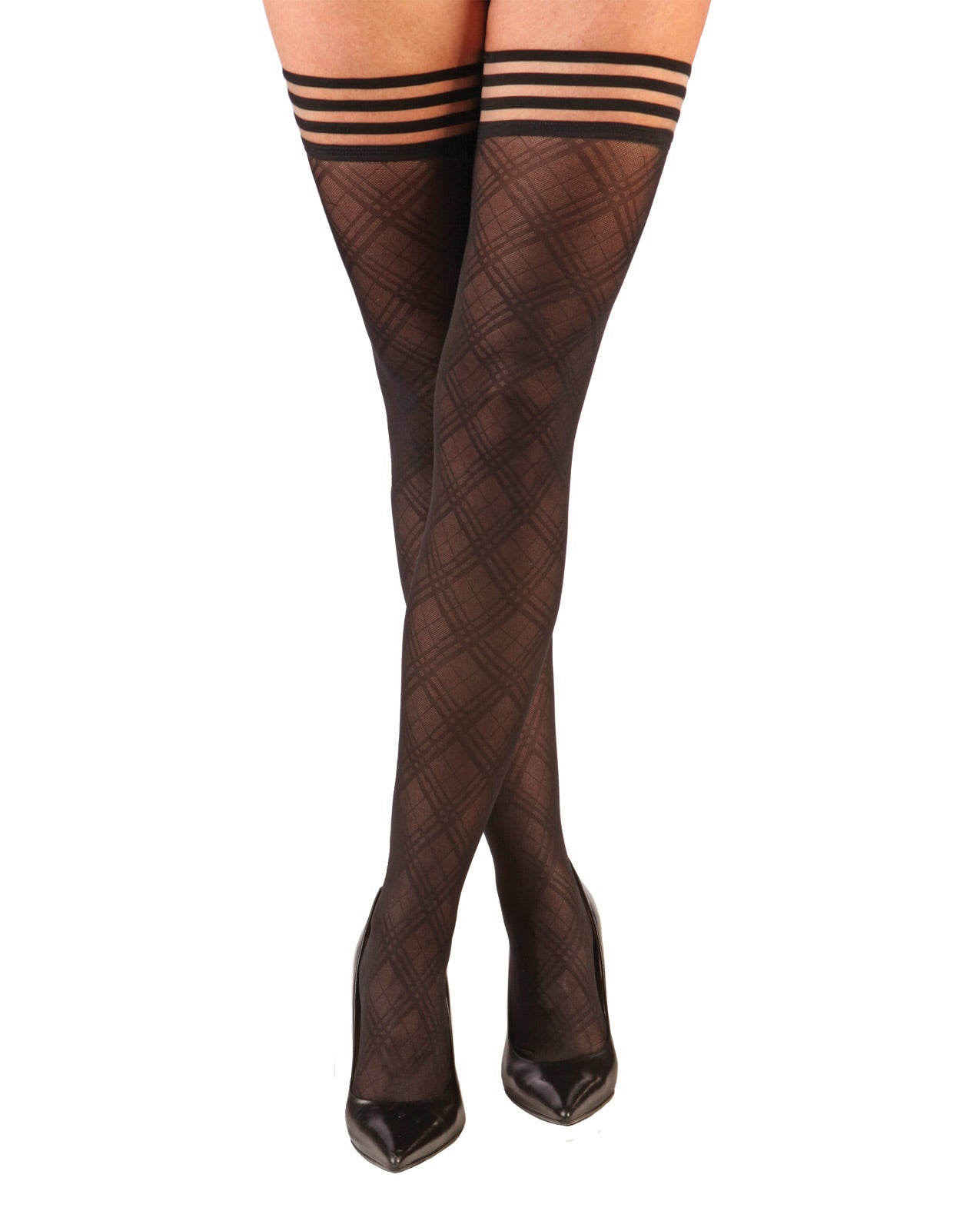 Kix'ies Tiffany Diamond Thigh High Black C - LUST Depot