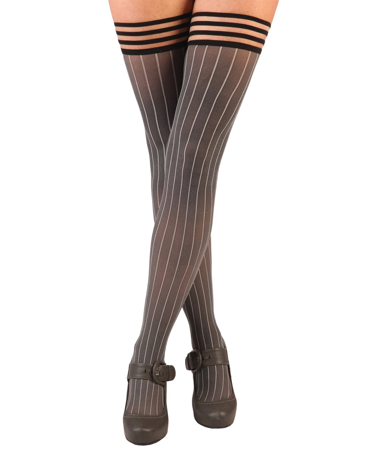 Kix'ies Annabelle Pinstripe Thigh High Black B - LUST Depot