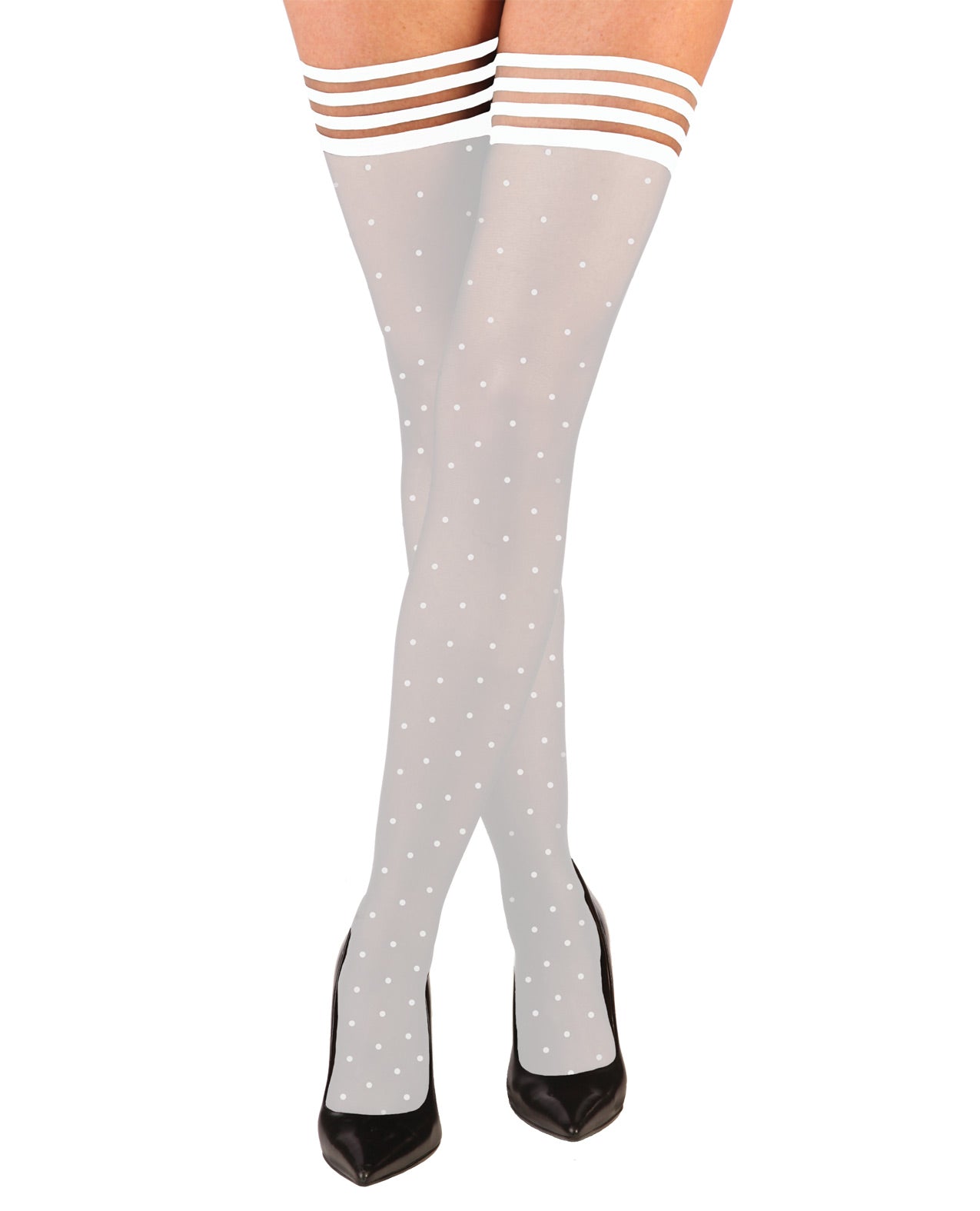 Kix'ies Brooke Leanne Polka Dot Thigh High White C - LUST Depot