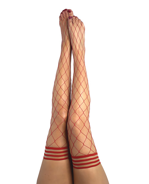 Kix'ies Claudia Large Net Fishnet Thigh Highs Red A - LUST Depot