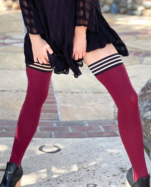 Kixies Heather Opaque Thigh High Cranberry B - LUST Depot