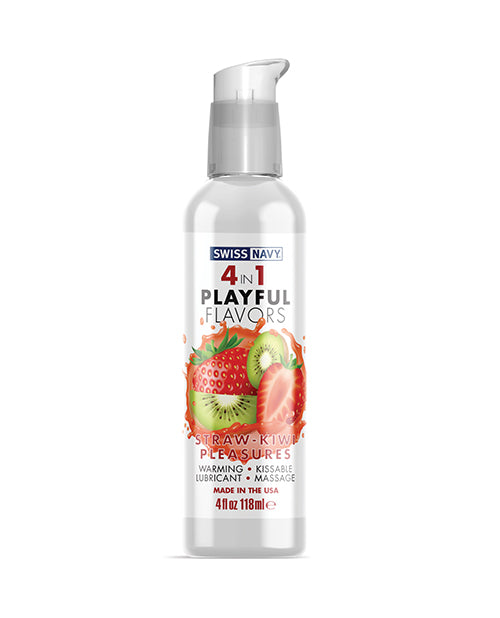 Swiss Navy 4 In 1 Playful Flavors Strawberry Kiwi Pleasure - 4 Oz - LUST Depot