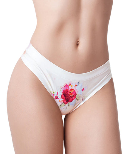 Mememe Flower Power Rose Printed Thong Lg - LUST Depot