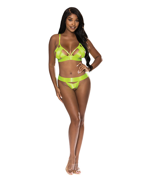 Strap-tease Bra & Crotchless Panty Neon Yellow L-xl - LUST Depot