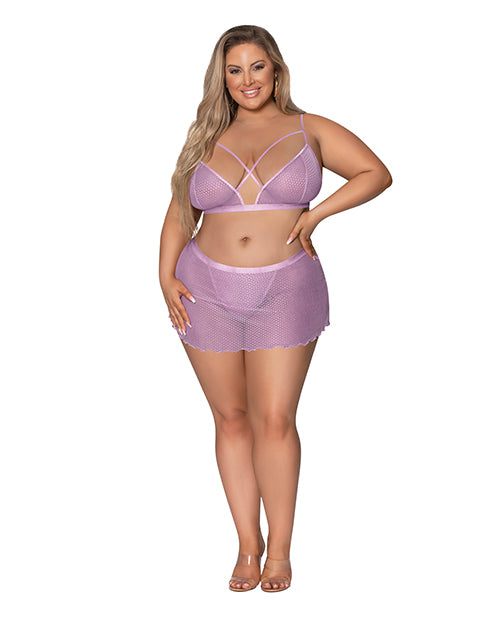 Girl Next Door Strappy Bralette W-flirty Thong Skirt Lilac 2xl - LUST Depot