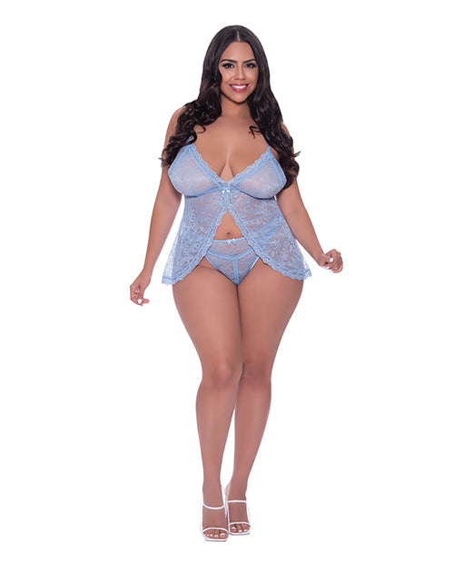 Ooh La Lace Babydoll & Split Crotch Panty Periwinkle Qn - LUST Depot