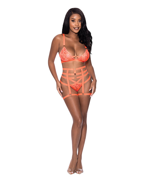 Rude Awakening Bralette, Thigh High Garter & Cheeky Panty Orange L/xl - LUST Depot