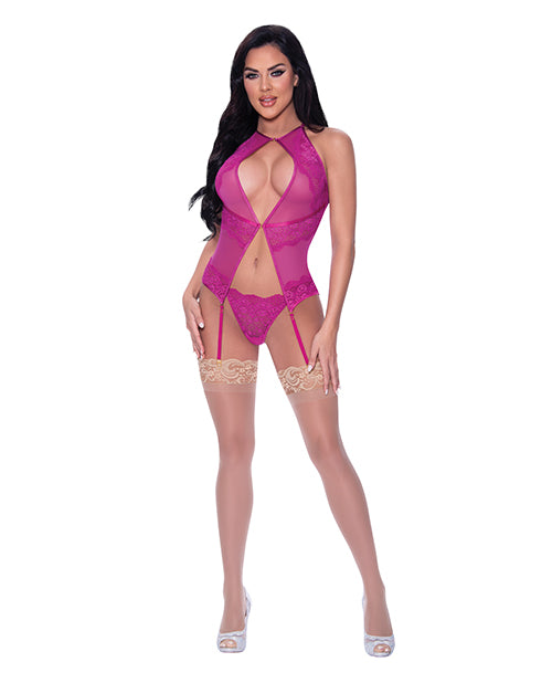 Berrylicious Lace Halter Basque & G-string Pink L/xl - LUST Depot