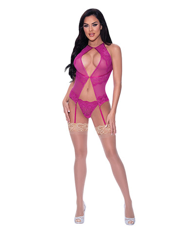 Berrylicious Lace Halter Basque & G-string Pink L/xl