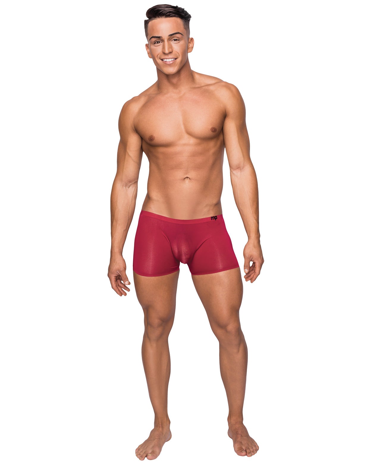 Seamless Sleek Short W-sheer Pouch Red Lg - LUST Depot