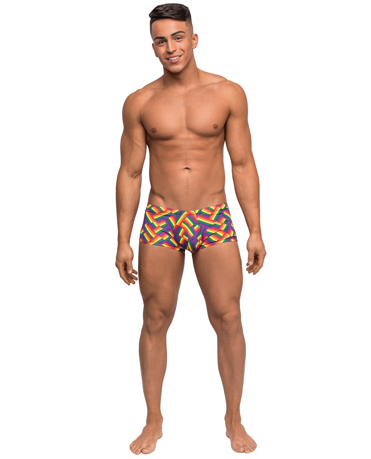 Pride Fest Contoured Pouch Mini Short Rainbow Sm - LUST Depot