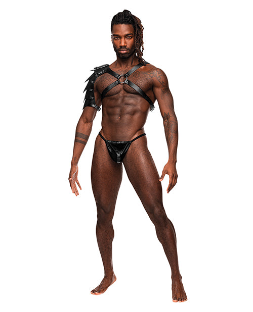 Aquarius Pu Leather Chest Harness W-half Sleeve Black O-s - LUST Depot