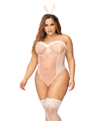 Sexy Bunny Underwire Bodysuit W/lace Up Back & Head Piece Pink 3x/4x