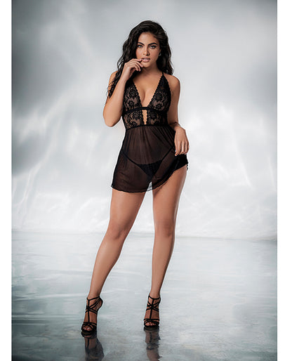 Lace & Mesh Babydoll & G-string Black L/xl - LUST Depot