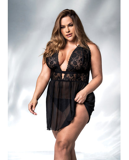 Lace & Mesh Babydoll & G-string Black 1x/2x - LUST Depot