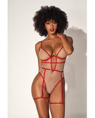 Underwire Bodysuit W/cut Out Heart Back  Nude/red S/m