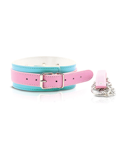 Nobu Fetish Choker & Leash Set - Pink/blue - LUST Depot