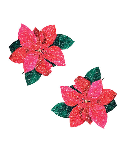 Neva Nude Pointsettia Glitter Flower Pasties - Red/green O/s - LUST Depot