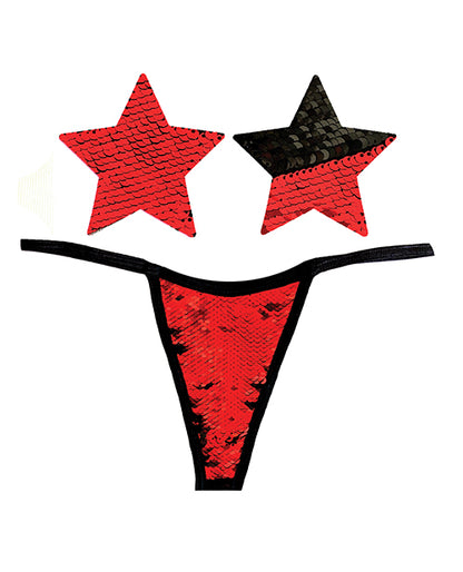 Neva Nude Naughty Knix Sookie Flip Sequin G-string & Pasties - Red/black O/s - LUST Depot