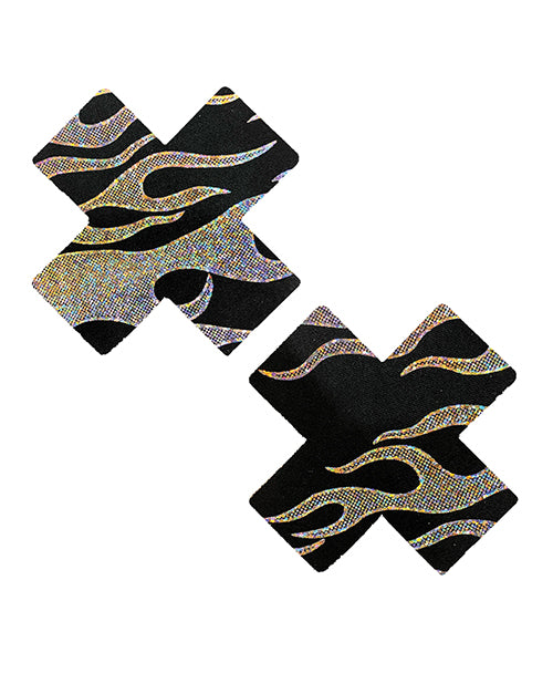 Neva Nude Robo Meltdown Holographic X Factor Pasties - Black/silver O/s - LUST Depot