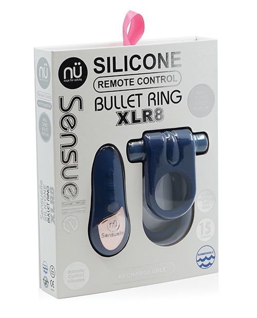 Sensuelle Silicone Remote Control Xlr8 Turbo Boost Bullet Ring - Navy - LUST Depot