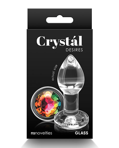 Crystal Desires Glass Round Gem Butt Plug Small - Rainbow - LUST Depot