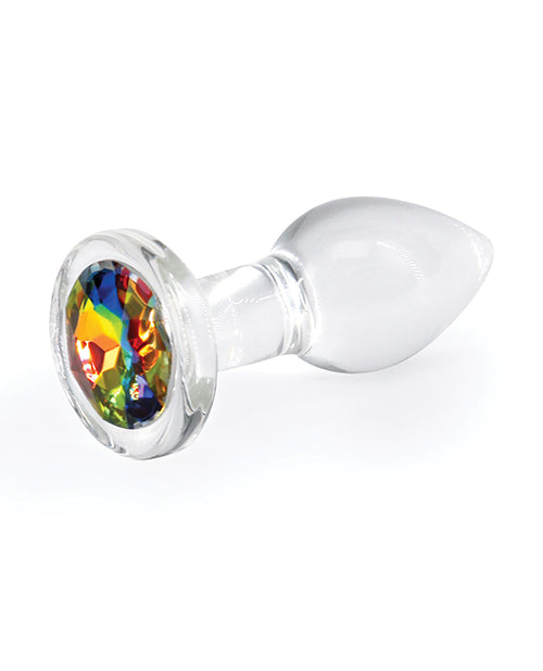 Crystal Desires Glass Round Gem Butt Plug Small - Rainbow - LUST Depot