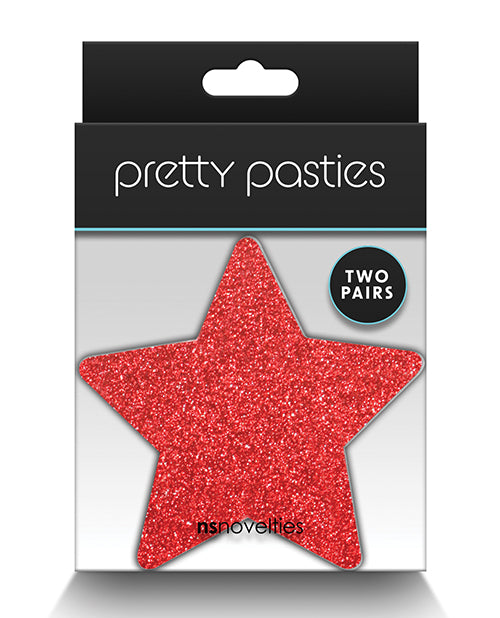 Pretty Pasties Glitter Stars Red/silver - 2 Pair - LUST Depot