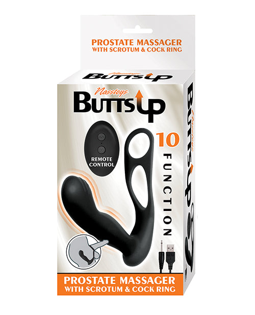 Butts Up Prostate Massager W-scrotum & Cockring - Black - LUST Depot