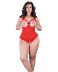 Lace Open Cup & Crotchless Teddy Red Qn