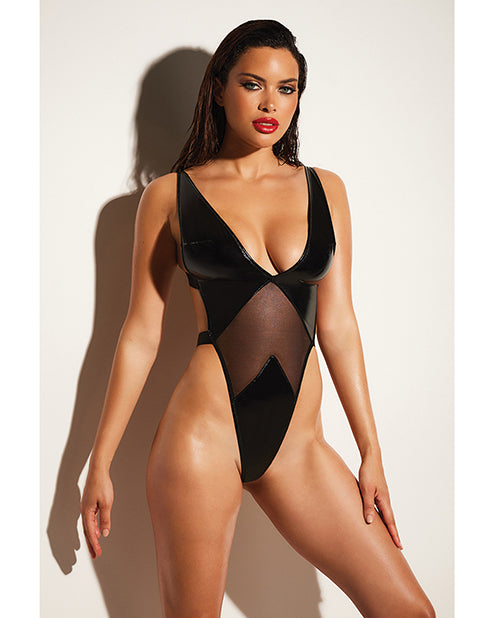 Fetish Limitless Soft Cup High Leg Vinyl & Mesh Teddy Black L/xl - LUST Depot