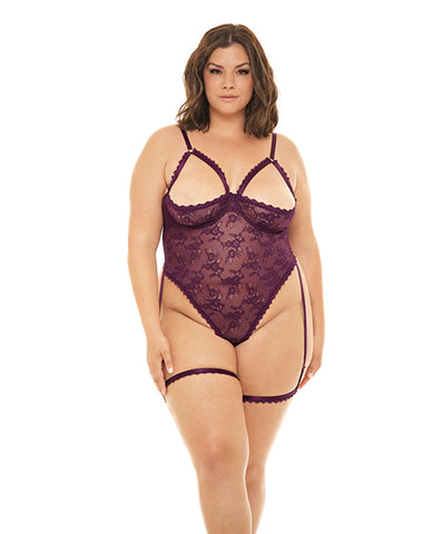 Elayne Open Shelf Cup Teddy W-garter Stays Patent Purple 3x-4x