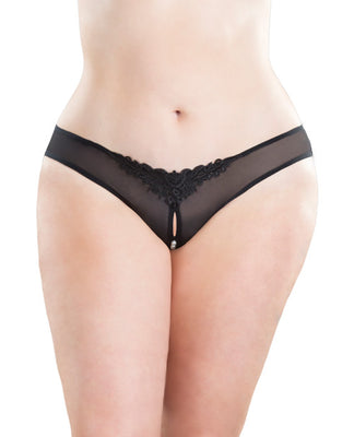 Crotchless Thong W/pearls Black O/s