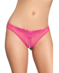 Crotchless Thong W/pearls Hot Pink O/s