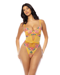 Elisabeth Unlined Underwire Embroidered Teddy - Yellow MD