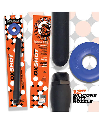 Oxballs Oxshot 12" Silicone Butt Nozzle W-flex Cockring - Black-blue - LUST Depot