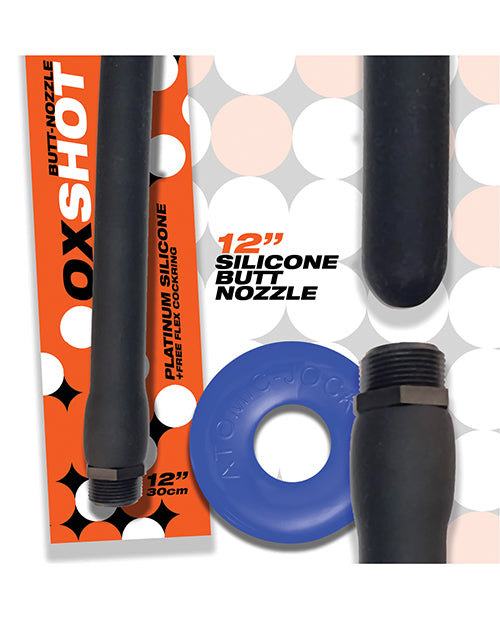 Oxballs Oxshot 12" Silicone Butt Nozzle W-flex Cockring - Black-blue - LUST Depot