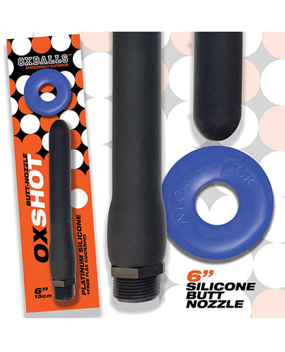 Oxballs Oxshot 6" Silicone Butt Nozzle W-flex Cockring - Black-blue - LUST Depot