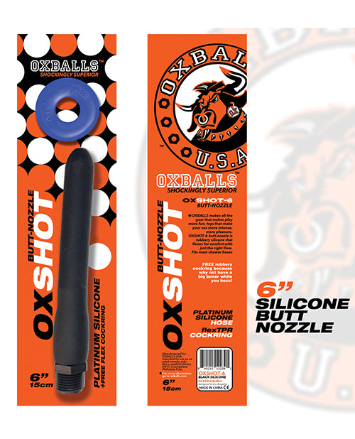 Oxballs Oxshot 6" Silicone Butt Nozzle W-flex Cockring - Black-blue - LUST Depot