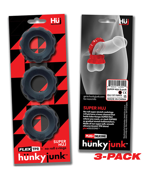 Hunky Junk Super Huj 3 Pack Cockrings - Tar Ice - LUST Depot