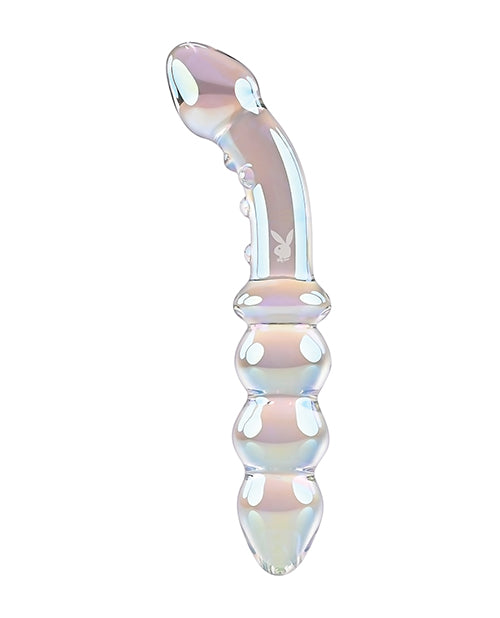 Playboy Pleasure Jewels Double Glass Dildo W/anal Beads - Clear - LUST Depot