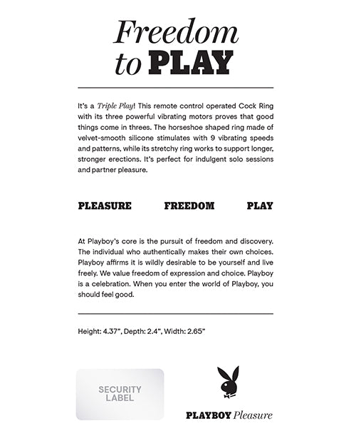 Playboy Pleasure Triple Play Cock Ring  - Black - LUST Depot