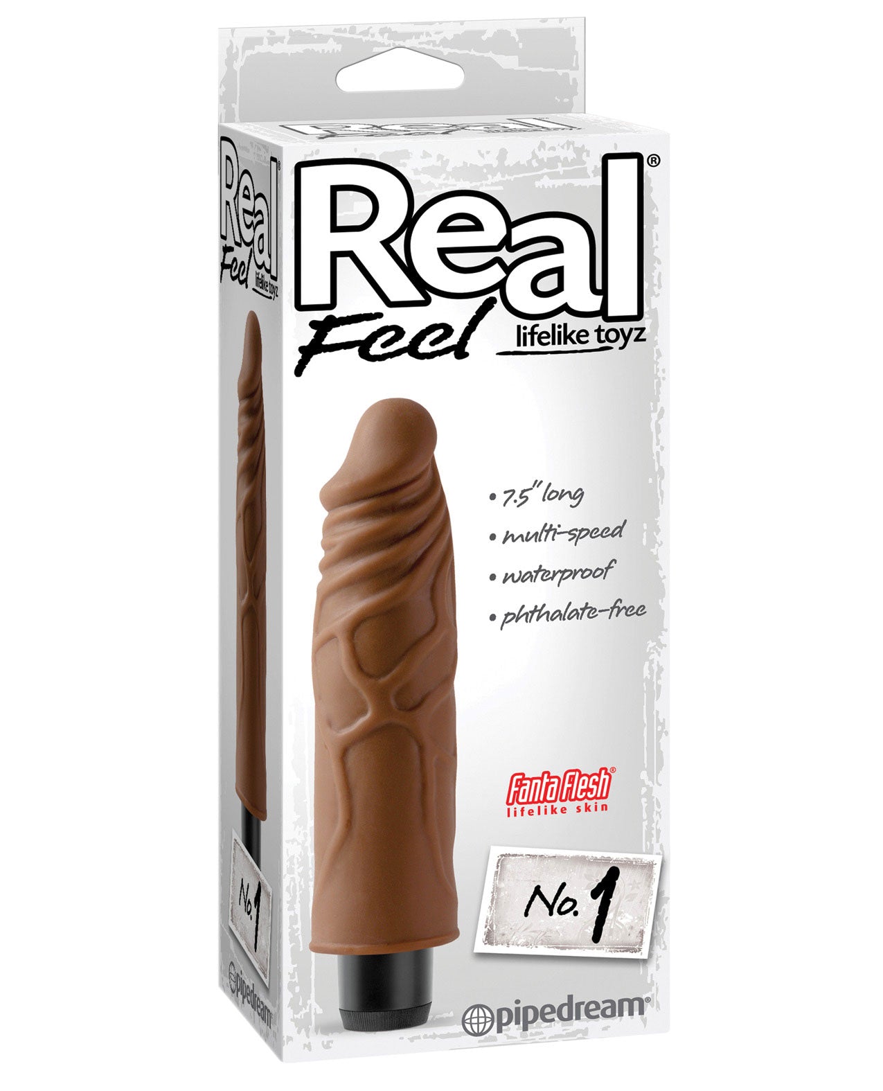 Real Feel No. 1  Long 7.5" Vibe Waterproof - Mutli-speed Brown - LUST Depot