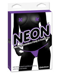 Neon Luv Touch Vibrating Crotchless Panties & Pastie - Purple