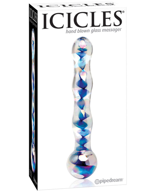 Icicles No. 8 Hand Blown Glass Massager - Clear W-inside Blue Swirls - LUST Depot