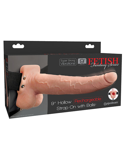 Fetish Fantasy Series 9" Hollow Rechargeable Strap On W-balls - Flesh - LUST Depot