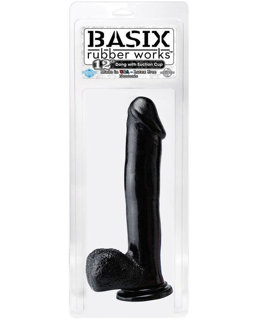 Basix Rubber Works 12" Dong W-suction Cup - Black - LUST Depot