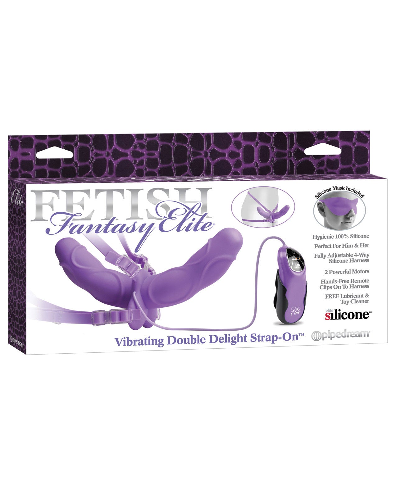 Fetish Fantasy Elite Vibrating Double Delight Strap On W-mask - Purple - LUST Depot