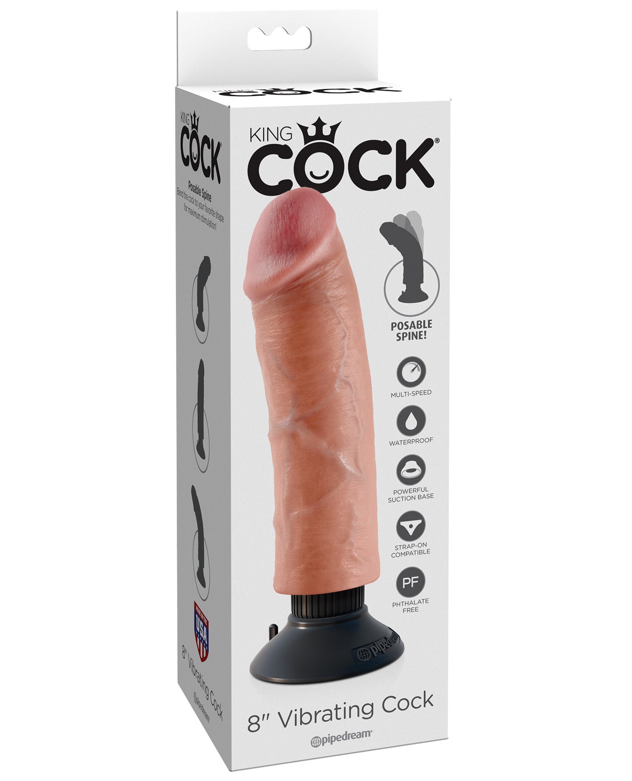 King Cock 8" Vibrating Cock - Flesh - LUST Depot